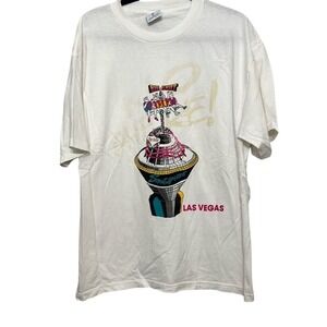 Vintage 90's Stratosphere Mens White Big Shot Roller Coaster Graphic T-Shirt XL